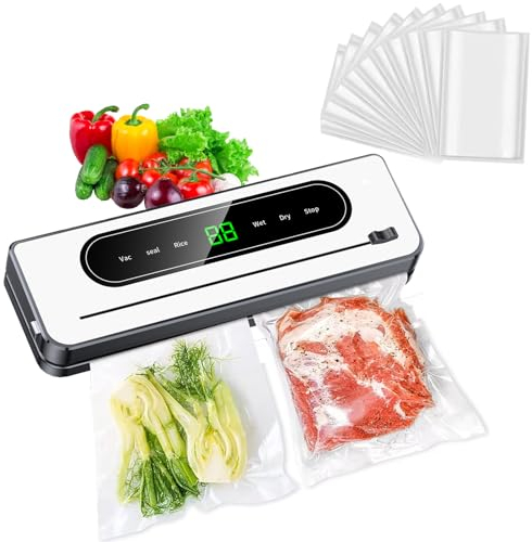 Vakuumierer, Vakuumierer sous vide mit Eingebauter cutter, Einhand-Bedienung für Langzeitbetrieb geeignet, Lebensmittel Bleiben bis zu 8x Länger Frisch, inkl.10 Vakuumierbeutel und Schlauch