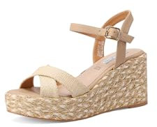 QUEEN HELENA Zeppe a Fascia Incrociata Sandali con Zeppa Donna ZM9727 (Beige, Sistema Taglie Calzature EU, Adulto, Donna, Numero, Media, 39)