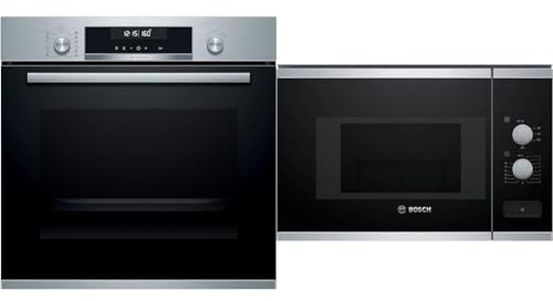 Bosch HBG5780S0 Horno Pirolítico, Serie 6, 71 L, Hasta 275 °C & Microondas Integrable, Serie 4, 20 litros, 800 W, Negro, BFL520MS0.
