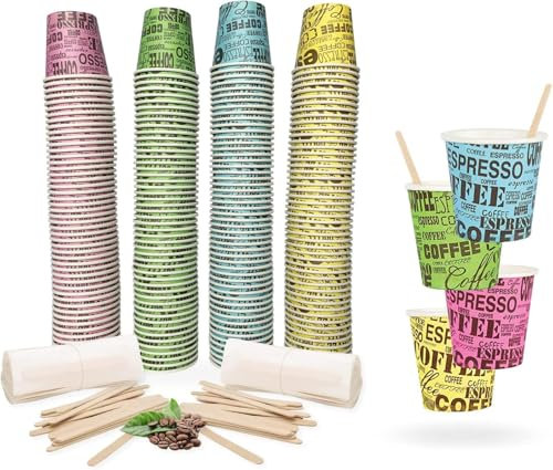 marketcaffe 1000 Pz Bicchierini Caffe di Carta Biodegradabili Biocompostabili Tazzine 75 ml + 1000 palettine in legno imbustate singolarmente (1000 Bicchieri + 1000 Palettine) (1000 + Palettine)