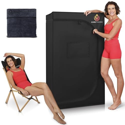 AMBITHERM Sauna infrarroja portátil extra grande – Tienda de campaña de sauna infrarroja grande, + 50% de espacio para las piernas, relajación cálida con 6 paneles de calefacción por infrarrojos