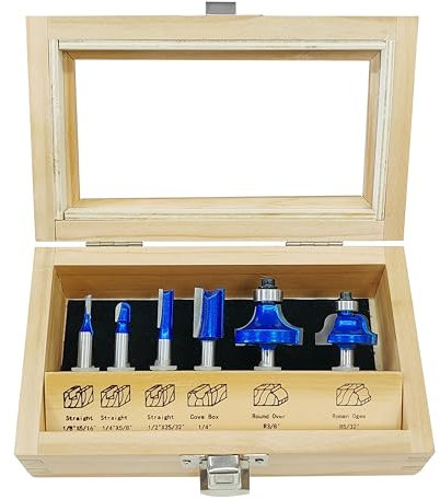 6PCS Straight Router Bits, Roundover/Core Box Router Bits 1/4 Shank,Router Bits for Woodworking,Double Flute Router Bit Set for Beginner and DIY by APRW