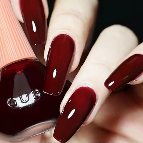 Wine Red Nail Polish - Breathable and Long Lasting Burgundy Cherry Varnish With Quick Drying Glossy Finish for Home Use