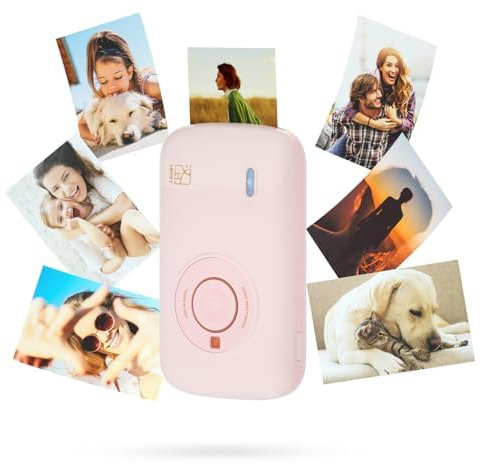HPRT CP2100 Mini imprimante portable à sublimation thermique avec 10 feuilles de papier photo, imprimante photo mobile rose Bluetooth 5.0 sans fil, 300 DPI