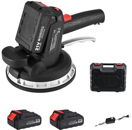 Machine Vibrante Carrelage électrique: 6 Vitesses Réglable Capacité de Charge Élevée Vibreur de Carrelage avec Ventouse Puissante de 18 cm Outils Utilitaires pour la Maison (2*Battery)