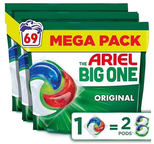 Ariel The Big One PODS Laundry Capsules, 69 Washes (3 x 23), Original – 2X Stain & Odour Removal, Fast Dissolving in Cold
