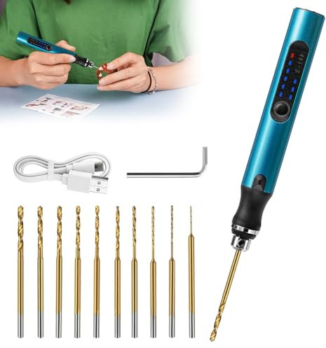 3-Gang-Elektro-Mini-Bohrstift, Wiederaufladbare DIY Handbohrer Elektrisch mit 10 Spiralbohrer, mini Bohrmaschine für Modellbau, Holz, Harz Schmuckherstellung Kunststoff Leiterplatte Leder