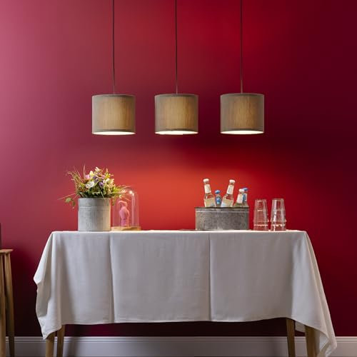 Lightbox Hängelampe | 94 x 23 x 150 cm |3-flammige Retro Lampe in Cord Stoff in Grau | 70er Jahre Pendelleuchte mit 3x E27 | Deko Decken-Lampe für das Wohnzimmer oder den Flur (von Decke hängend)