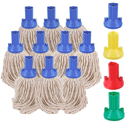Mop Heads Replacement, Colour Coded Self Threading Socket Cotton Mop Head (Pack of 10) (Blue)