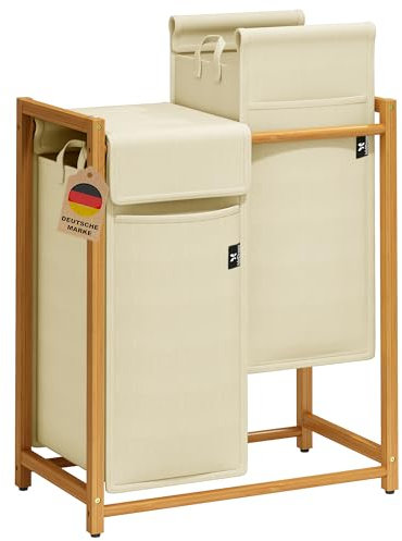 AdelDream Wäschekorb 100L – Bambus Wäschesortierer mit 2 Fächern, abnehmbarer & atmungsaktiver Wäschesack, Wäschebox für Schmutzwäsche & Aufbewahrung im Badezimmer, Waschküche & Schlafzimmer, Beige