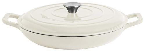 Argon Tableware 2.3L Shallow Cast Iron Casserole Dish with Self-Basting Lid - Pebble Gloss - 1x Induction Hob Cooking 2.43QT Dutch Oven Bread Baking Serving Roasting Stew Stock Pot Cookware Pan