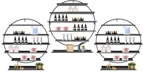 soudesileim 6 PCS 5 Tiers Round Nail Polish Wall Display Rack, 3 Stands and 3 Bars, Max Load Weight 10kg, Each Stand Capacity 160 Bottles of Nail Polish, Perfume Shelf (Black)