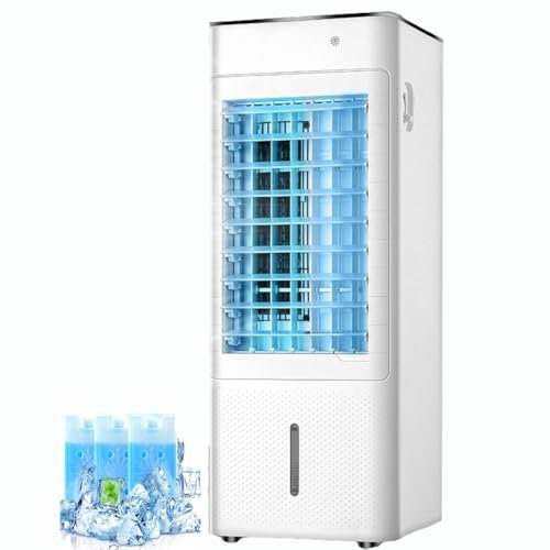 GWFBLID Portable Air Conditioner Cooling Fan with 7LTank 4 in 1 Mobile Heater Cooler Fan Humidifier with Remoter 12H Timer for Smart Auto-off 3 Speeds 120° Oscillating Air Cooler for Room Office