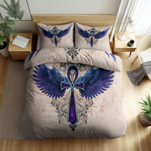 XCQHZYQ Bettwäsche 200x220 cm 3teilig Hellbeige Bettwäsche Sets Flügel Engel Totem Microfaser Wendebettwäsche, Weich Bügelfrei Bettbezug mit 2 Kissenbezug, mit Reißverschluss