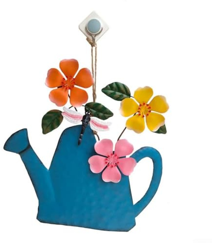 MoSundi Arrosoir décoratif en métal à fixation murale Motif floral Décoration de jardin Intérieur ou extérieur Bleu