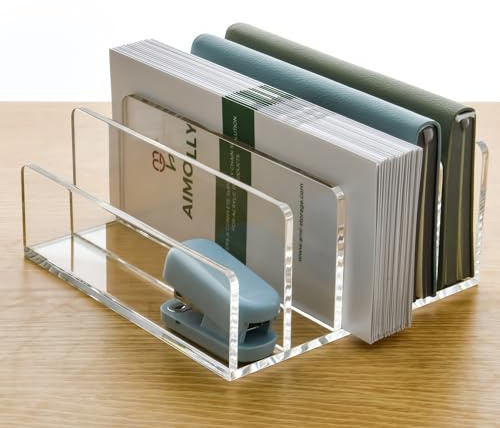 AIMOLLY Briefhalter aus Acryl – 5 Fächer, transparent & pflegeleicht, Schreibtisch Briefablage/Ablagesystem für Büro, Familie, Homeoffice, Schule, HBT: 17,5 x 17 x 8 cm
