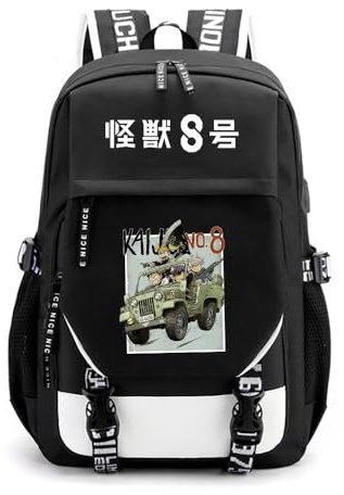 Huacaiyu Anime Kaiju No.8 Schwarz Rucksack Schüler Schultasche Teenager Laptop Rucksäcke Cosplay Kafka Soshiro Mina Freizeittasche Daypack