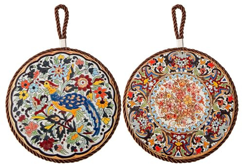 Hosoncovy 17CM Ceramic Hot Pot and Pan Holder Pad Set of 2,Heat Resistant Pot Mat Hot Pot Trivet Mat Table Place Mat Kitchen Worktop Protector Dish Mat (A)