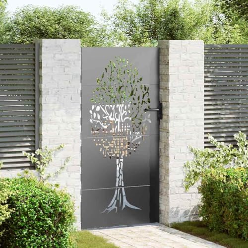 Emmtore Gartentor, Gartenzaun 85x75 cm Cortenstahl Baumdesign Schwarz