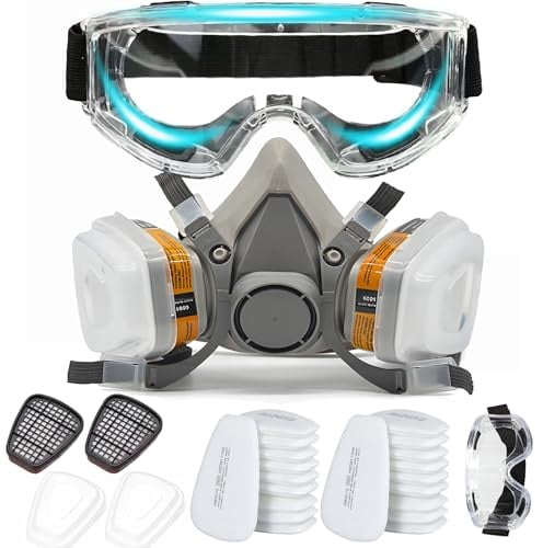 SGIXBE Full Face Respirator Mask, Reusable with Replaceable Filters, Anti-fog, Black, Silicone, for Welding, Spray Painting, Chemical Handling