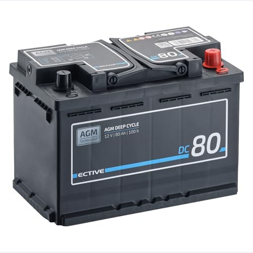 ECTIVE AGM DC80 12V 80Ah, Deep Cycle Versorgungsbatterie wartungsfrei, Van | VRLA Aufbaubatterie für Boote, Wohnmobil, Camper, Zuverlässige Agm-technologie, Hohe Entladetiefe, Langfristige Leistung