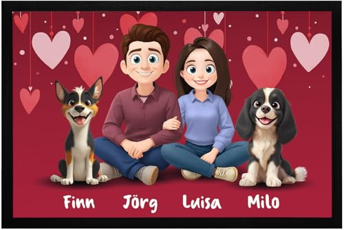 SpecialMe® Fußmatte Geschenk Liebe Paare - Clip Art Figuren personalisierbar - Pärchen Haustiere Hund Katze - Deko Eingang Einzugsgeschenk - rutschfest waschbar Schwarz 60x40cm