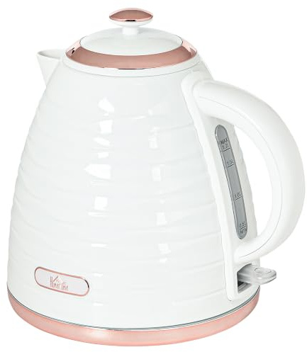 HOMCOM Wasserkocher 1,7 L 2200W Kabellos Schnellkochfunktion Creme | BPA-Frei, Elektrischer Wasserkocher mit Kalkfilter, Automatische Abschaltung, 360° Drehbasis, Trockenlaufschutz