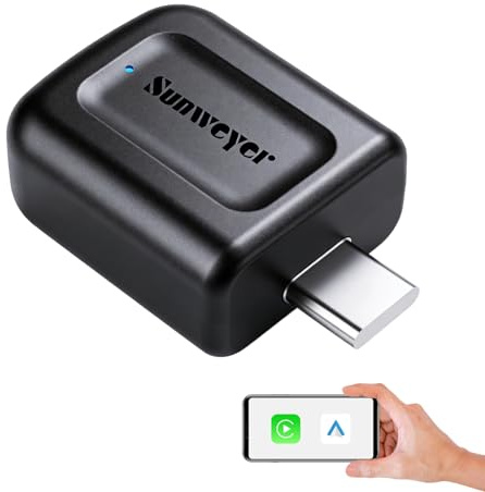 sunweyer neuester Adaptador Inalámbrico CarPlay & Android Auto 2 IN 1 Dongle,Auto-Conexión,Puerto USB-A, unterstützt Online-Updates, Kabel zu Wireless Adapter (Type-C)