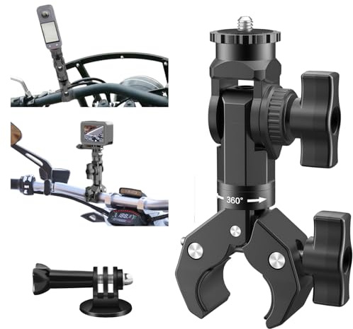 WEWOGA Moto Guidon Super Pince Caméra Support Compatible avec Insta360 X5-X | 270°Réglable Vélo Haute Résistance Fixation avec 1/4'' Vis Compatible avec GoPro 13-3 pour DSLR Écran,Microphone Vidéo Lampe