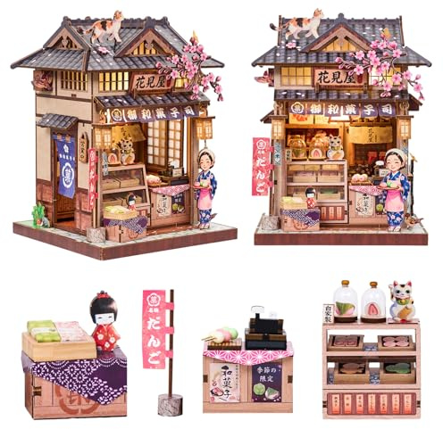 Hanamiya Kit de maison de poupée miniature à faire soi-même, puzzle en bois 3D avec lumière LED, fleurs de cerisier et meubles, décoration d'intérieur confortable, loisirs créatifs relaxants pour