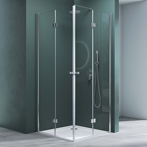 Mai & Mai Duschkabine Komplett Duschtasse Falttür 180° Klarglas 70x80x190cm ESG Klappbar & Faltbar Duschtür Lotus-Effekt NANO Eckeinstieg R26