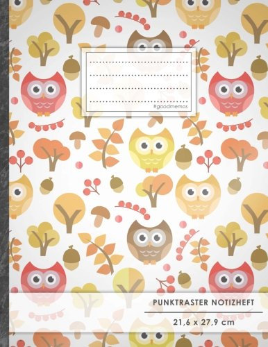 Punktraster Notizbuch • A4-Format, 100+ Seiten, Soft Cover, Register, „Retro Owls“ • Original #GoodMemos Dot Grid Notebook • Perfekt als Skizzenbuch, Tagebuch, Handlettering Übungsbuch