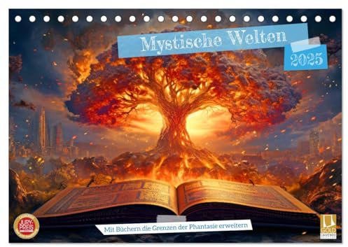 Mystische Welten - Mit Büchern die Grenzen der Phantasie erweitern (Tischkalender 2025 DIN A5 quer), CALVENDO Monatskalender: Welten der Bücher: ... Portalen in Büchern. (CALVENDO Kunst)
