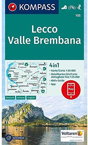KOMPASS Wanderkarte Lecco, Valle Brembana: 4in1 Wanderkarte 1:50000 mit Aktiv Guide und Detailkarten inklusive Karte zur offline Verwendung in der ... Skitouren. (KOMPASS-Wanderkarten, Band 105)