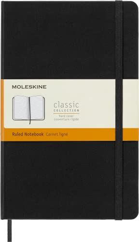 Moleskine Klassisches Notizbuch, Liniertes Notizbuch, Hardcover und Elastischer Verschluss, Großes Format 13 x 21 cm, Farbe Schwarz, 240 Seiten