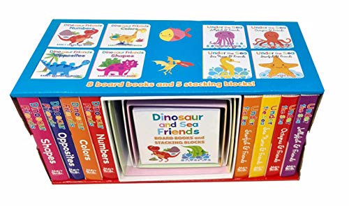 Dinosaur and Sea Friends Early Learning 8 Board Books and 5 Stacking Blocks