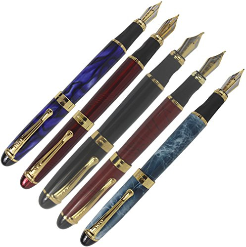 Abcsea Jinhao Stifte x450 füllfederhalter zum nachfüllen, füllfederhalter elegant, Fountain Pen,Stifte Fineliner, 3 Stk. Mittelfederfüllfederhalter und 2 Stk. Kunst-füllfederhalter