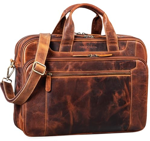 STILORD Herren-Businesstasche aus Leder cognac - große 15,6 Zoll Laptoptasche - Männer-Aktentasche - Vintage Umhängetasche aus Rindsleder 'Nelson'