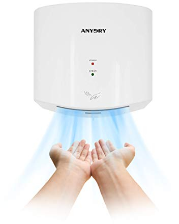anydry 2630S Asciugamani Elettrico con fotocellula, Compatto Asciugamani ad Aria, Asciuga Mani Automatico Professionale a Parete, Guscio in plastica ABS, 1400-1650W.(Bianco)