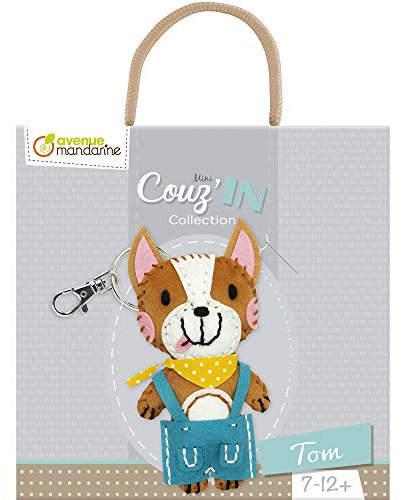 Avenue Mandarine KC087C Set Mini Couz'in, mit Löchern Versehene Wollfilzelemente, Selbstklebende Wollfilzelemente, Füllwatte, Nadel aus Kunststoff, Nähgarn, 1 Set, Tom