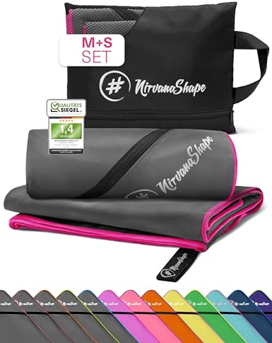NirvanaShape Mikrofaser Handtuch, Microfaser Handtücher leicht, kompakt als Reisehandtuch, Strandtuch, Sporthandtuch, 2er Set M+S 120 x 60 + 60 x 40 cm