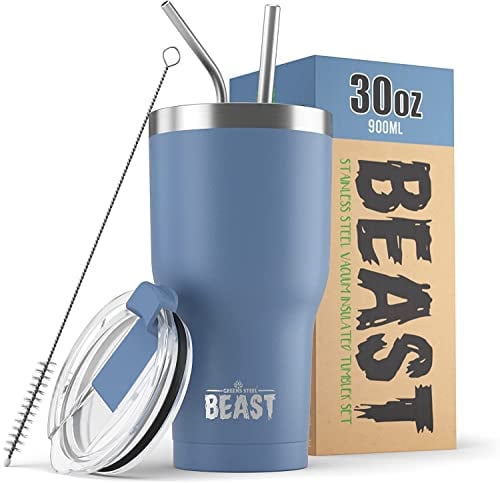 Beast Thermobecher 900 ml - Stürmischer Himmel I Mehrweg Thermo Kaffeebecher To Go mit 2 Strohhalmen & Reinigungsbürste I Doppelwandiger Trinkbecher aus Edelstahl I Perfekt für Kaffee oder Eiskaffee
