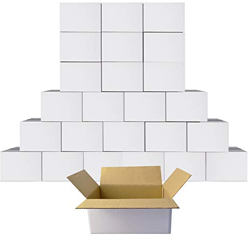 PETAFLOP 25 Stück Kleiner Versandkarton 1-welliger Wellpapp-Faltkarton 15,3 x 10,2 x 10,2 cm, Geschenk Karton, weiß