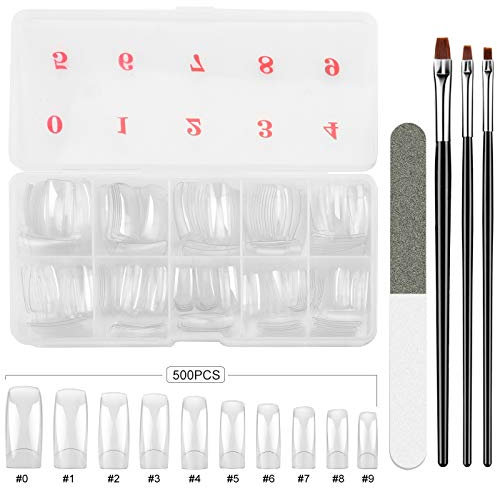 500 Stück French Künstlich Nageltips Set Falsche Acryl Nägel Tips Nagelverlängerung Nagelspitzen Fake Fingernägel-, Nails Tips mit Box,3 x Nails -Pinsel,1×Nails -Nagelfeile