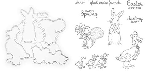 Lottoyday Duck Rabbit Silikon Stempel und Stanzschablonen Set für DIY Kartenherstellung Scrapbooking Album, Fotoalbum Dekoration(Cutting Dies&Clear Stamp Seal)