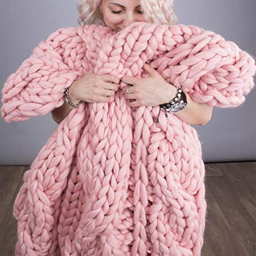 YUANP Gestrickte Strick Grobstrick Decke,Chunky Wolle Strickdecke Groß Grob Gestrickte Decke Yarn Grau Blanket Felldecke Dicke Kuscheldecke Plaid Wohndecke,Pink-100 * 200