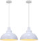 iDEGU 2 Stück Pendelleuchte Industrielle Vintage Pendellampe E27 Retro Lampe Metall Hängelampe für Küche Esszimmer Wohnzimmer Restaurant, Ø29cm (Weiß)