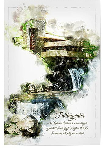 artboxONE Poster 90x60 cm Natur Fallingwater Hochformat Aquarell - Bild frank Lloyd Wright Architecture Architekt