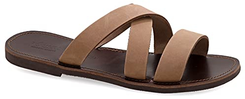 42 Dunkelbraun Emmanuela Altgriechische Ledersandalen für Herren, Hochwertige handgefertigte Herren Sandalen mit offenen Zehen, Slide Summer Schuhe, Slide Riemchensandalen