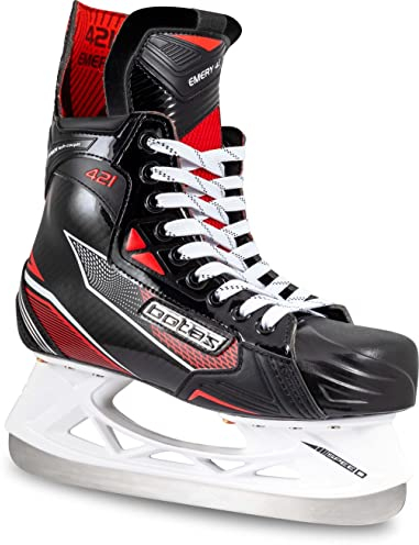 Botas - Emery - Herren Eishockey Schlittschuhe | Hergestellt in Europa (Tschechien) | Farbe: Schwarz/Rot, Größe Erwachsene 7,5